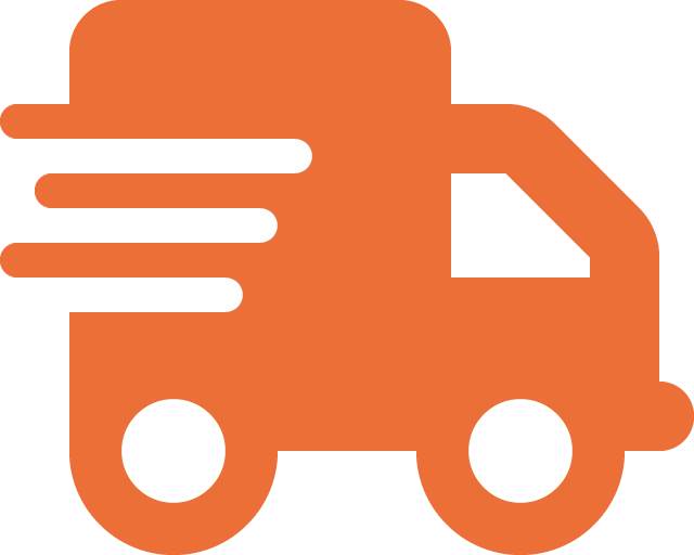 Symbol eines Lieferwagens mit Bewegungslinien, das schnelle oder eilige Lieferung darstellt.